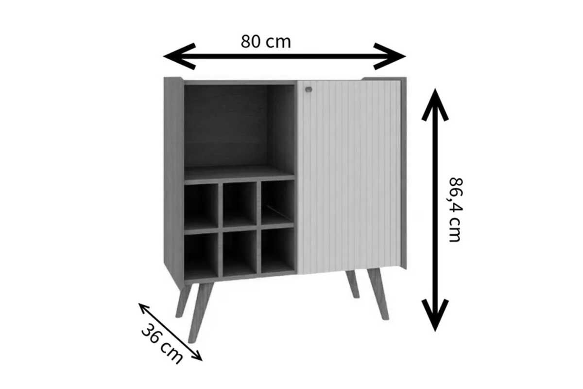 Bar de Sala Jantar Vértice c/1 Porta Frisada 1 Nicho e Adega p/ 6 Garrafas Genialflex