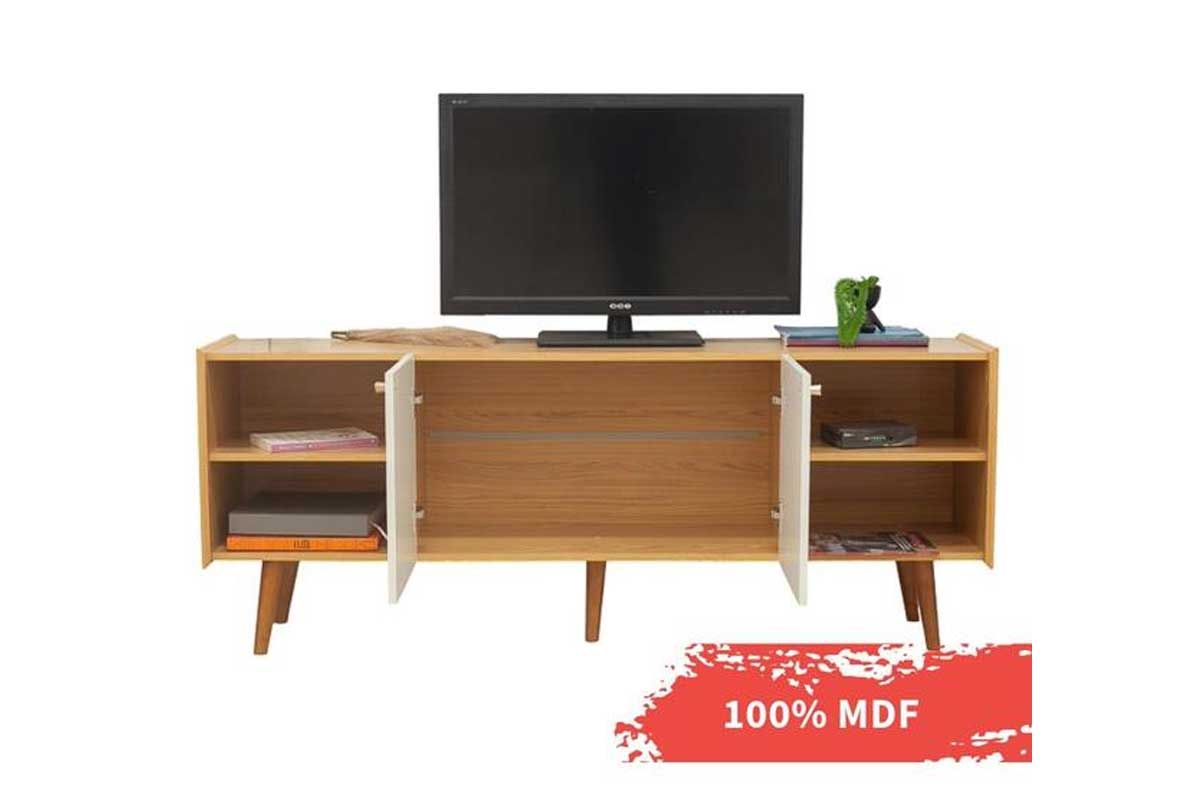 Rack Bancada p/ TV até 50 Pol Vértice c/2 Portas Frisadas e 4 Nichos 160cm Genialflex