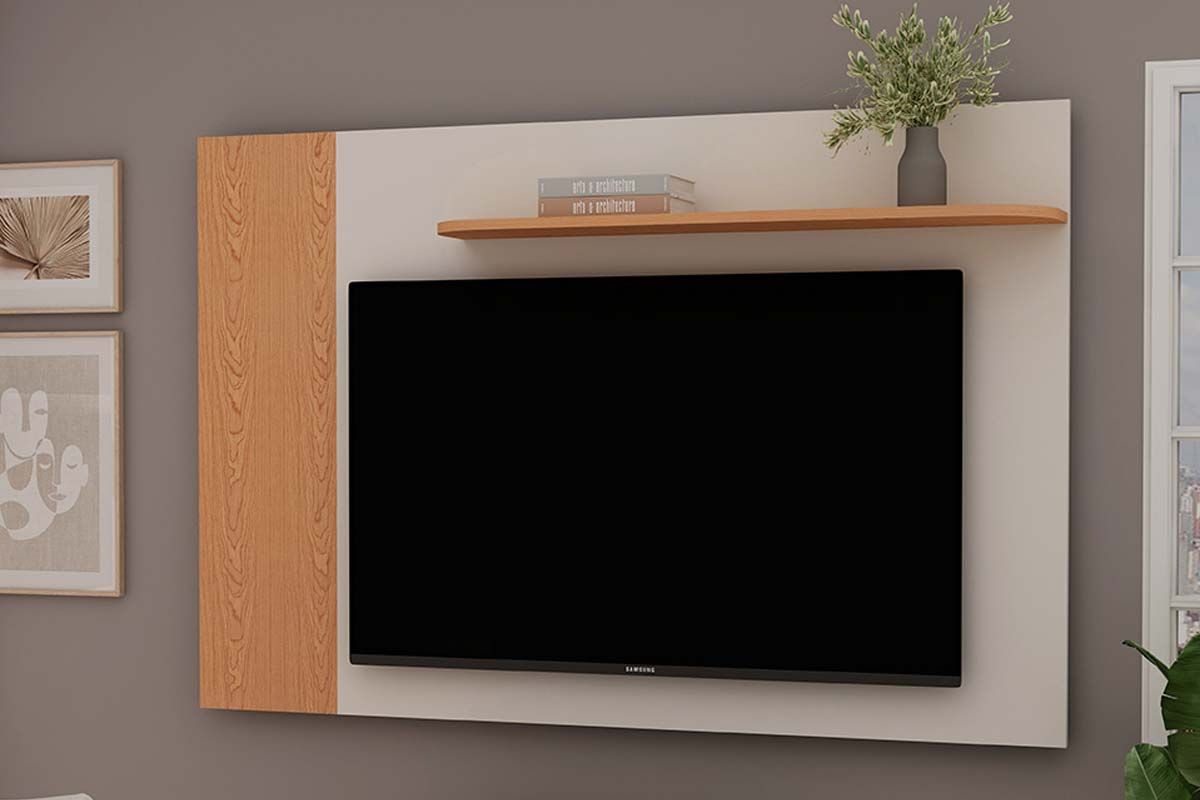 Painel Home p/ TV até 50 Pol Flórida c/Prateleira 140x90cm GenialflexCinamomo/Off White