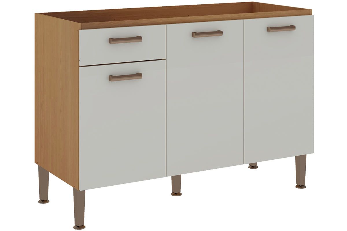 Balcão Cozinha Genialflex p/ Pia Essência c/3 Portas e 1 Gaveta s/ Tampo 120cm