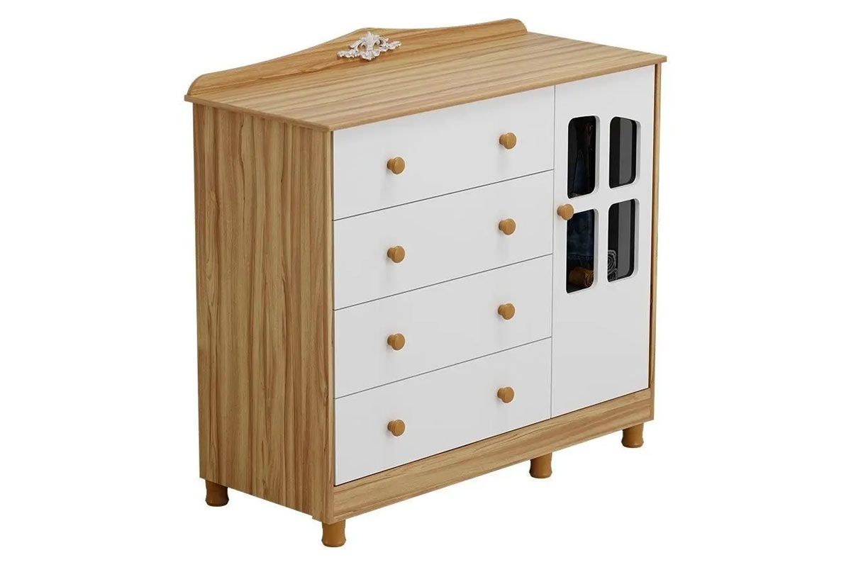 Cômoda Infantil Elô c/1 Porta Cristal e 4 Gavetas - Peroba