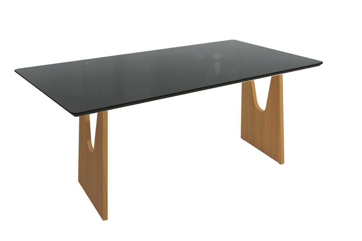 Mesa Jantar Mila Premium Madeira Maciça c/ Tampo Madeirado c/ Vidro 180x90cm Kappesberg