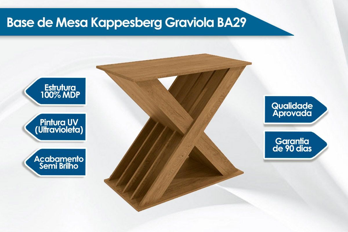 Mesa Jantar Graviola c/ Tampo Madeirado c/ Vidro 160x90cm Kappesberg