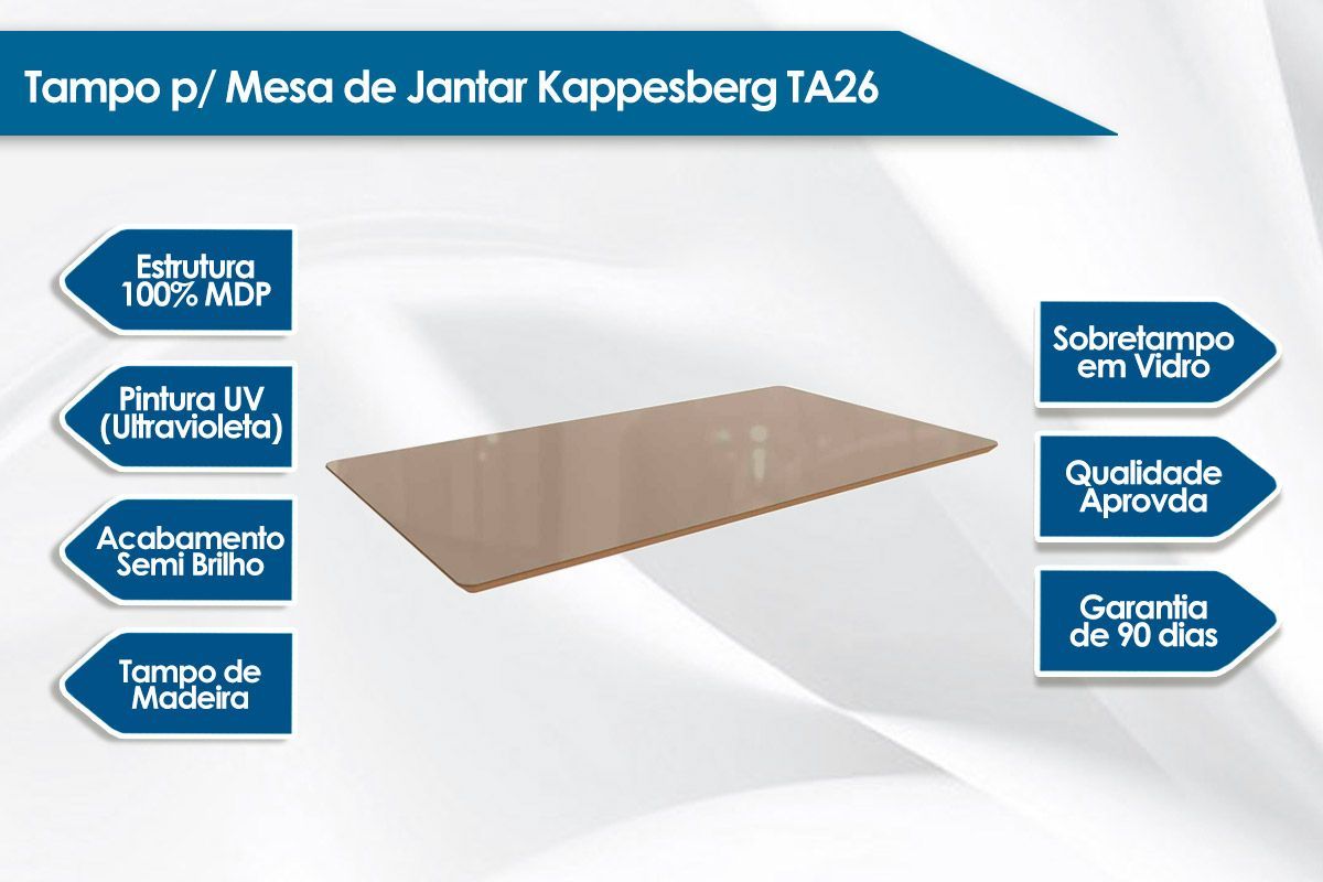 Mesa Jantar Graviola c/ Tampo Madeirado c/ Vidro 160x90cm Kappesberg