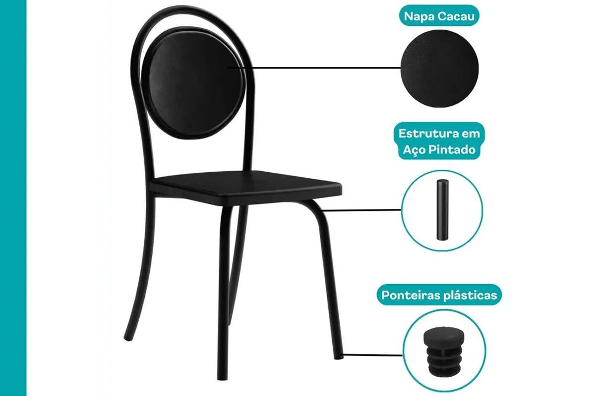 Sala Jantar Mesa Stellar 1597 Aço c/ Tampo Madeirado 160x90cm e 6 Cadeiras 1738 - Carraro