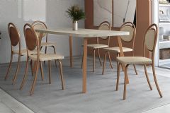 Sala Jantar Mesa Stellar 1597 Aço c/ Tampo Madeirado 160x90cm e 6 Cadeiras 1738 - Carraro