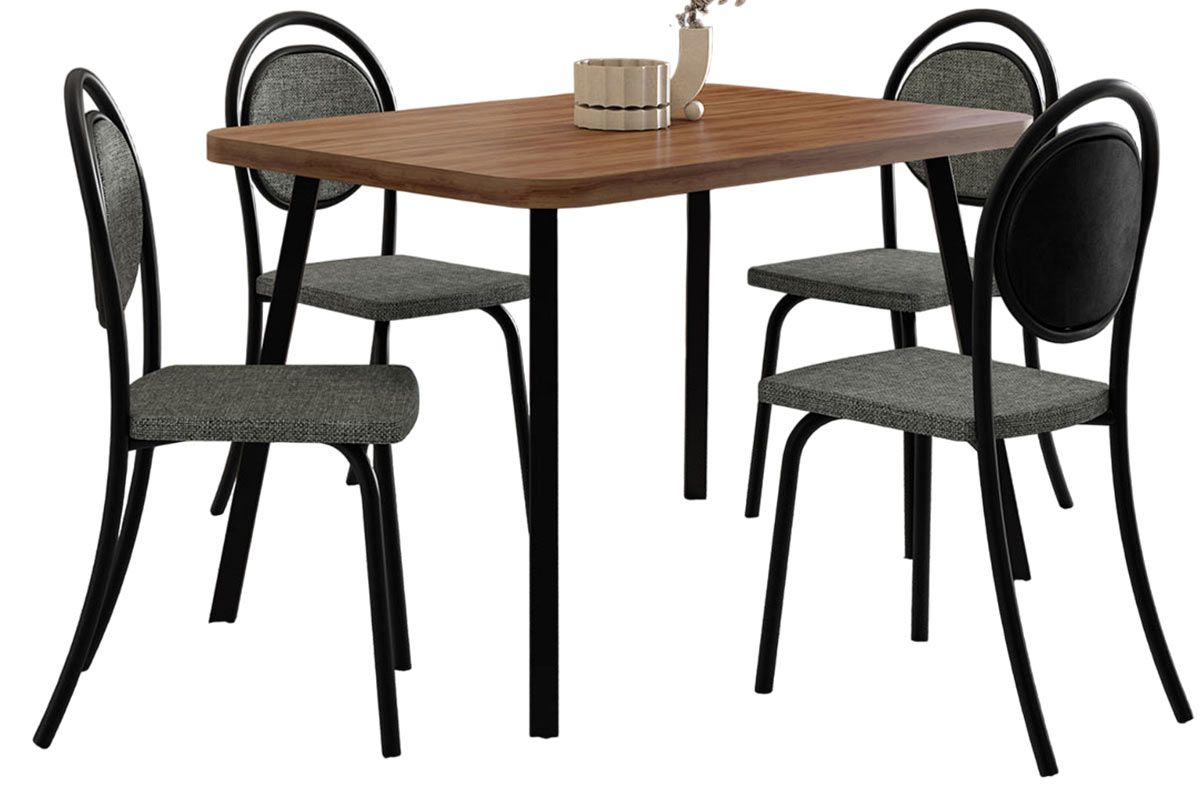 Sala Jantar Mesa Stellar 1598 Aço c/ Tampo Madeirado 120x80cm e 4 Cadeiras 1738 - Carraro