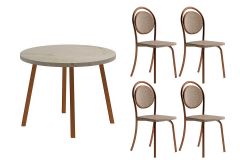 Sala Jantar Mesa Stellar 1599 Aço c/ Tampo Madeirado 100x100cm e 4 Cadeiras 1738 - Carraro
