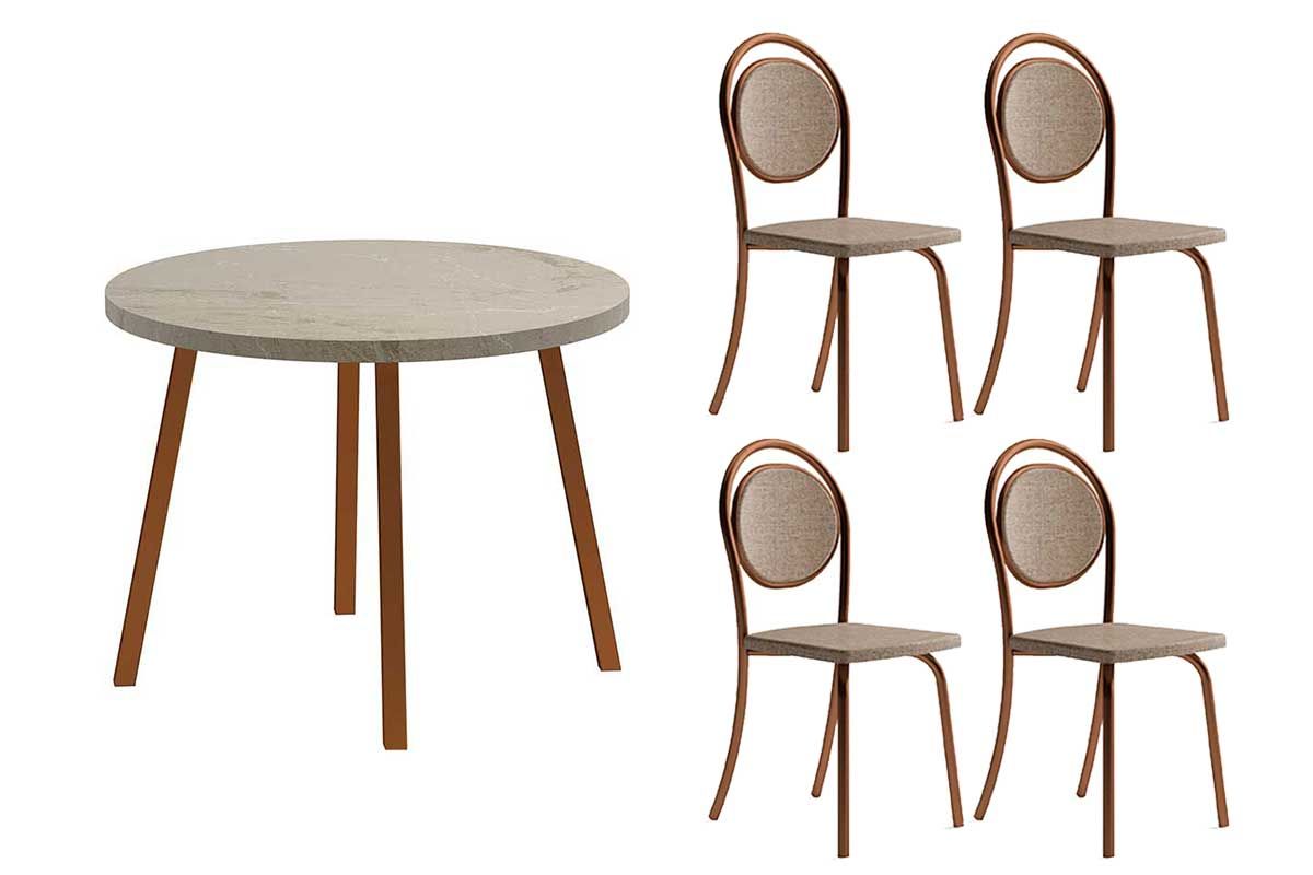 Sala Jantar Mesa Stellar 1599 Aço c/ Tampo Madeirado 100x100cm e 4 Cadeiras 1738 - Carraro