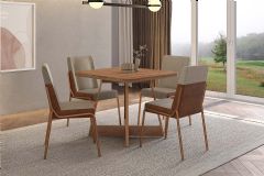 Sala de Jantar Completa Átria 1593 Aço c/ Tampo Madeirado 90x90cm e 4 Cadeiras Hug - Carraro