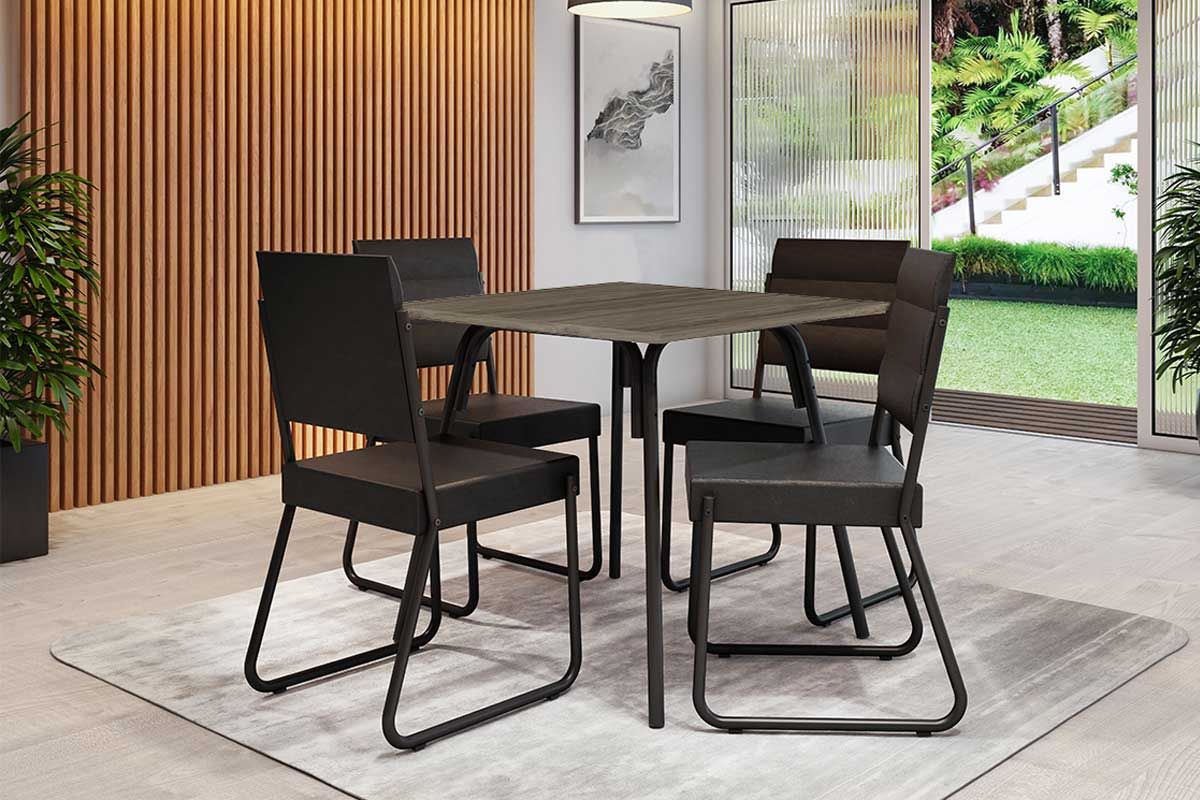 Sala Jantar Mesa 1569 Aço 90cm + 4 Cadeiras 1736 - Carraro
