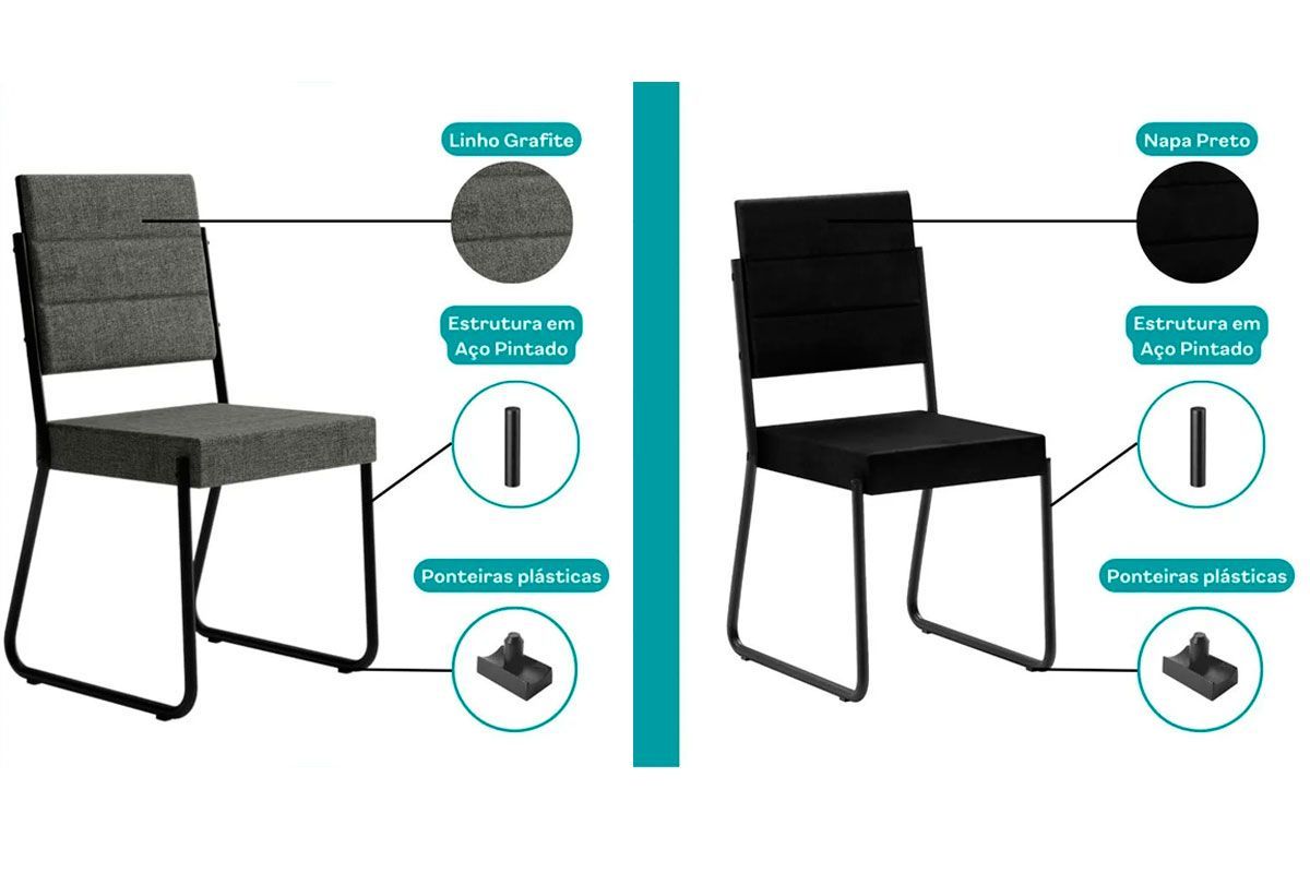 Sala Jantar Mesa 1569 Aço 90cm + 4 Cadeiras 1736 - Carraro