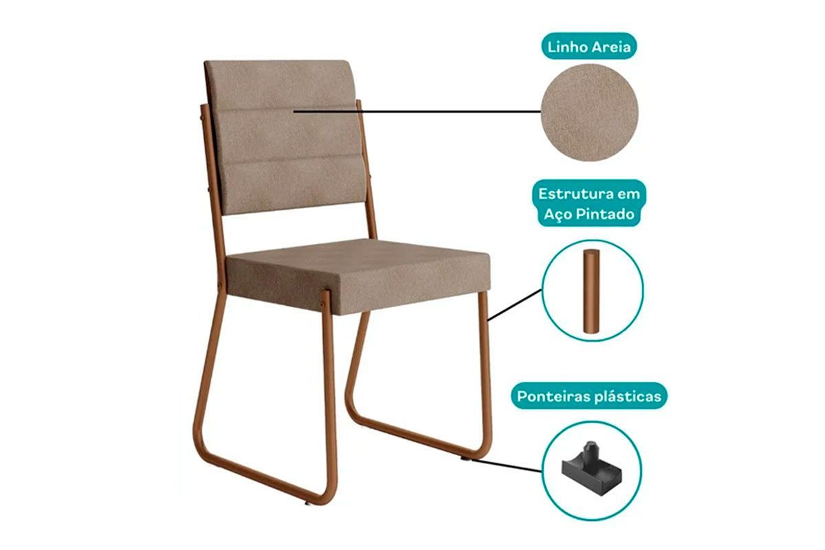 Sala Jantar Mesa 1569 Aço 90cm + 4 Cadeiras 1736 - Carraro