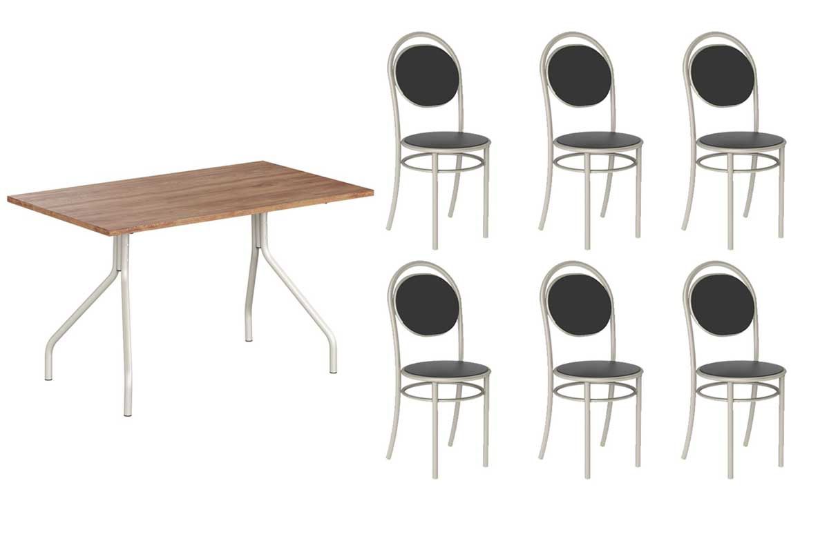Sala Jantar Mesa 1556 Aço 136cm + 6 Cadeiras 190 - Carraro