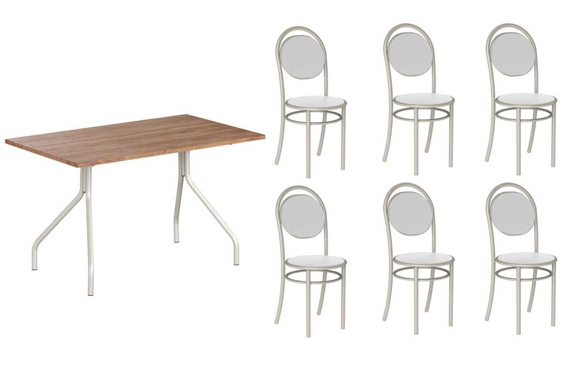 Sala Jantar Mesa 1556 Aço 136cm + 6 Cadeiras 190 - Carraro