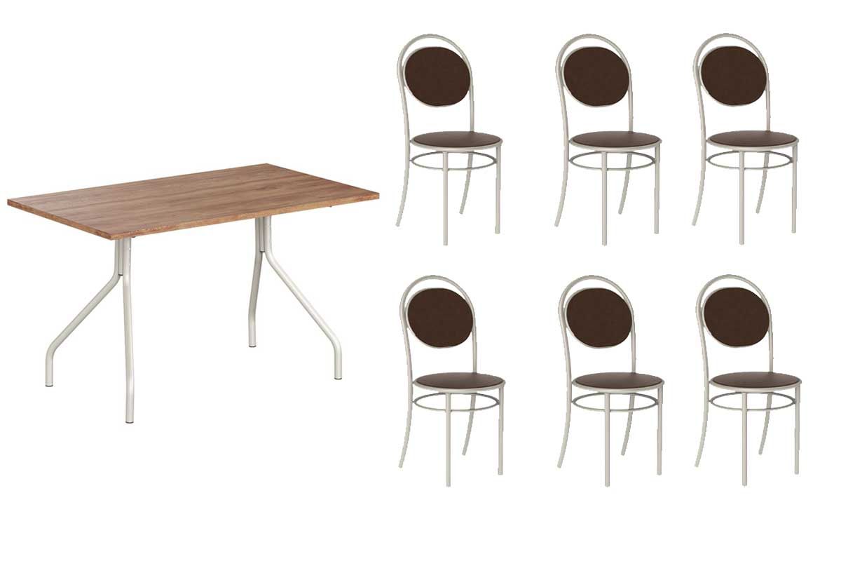 Sala Jantar Mesa 1556 Aço 136cm + 6 Cadeiras 190 - Carraro