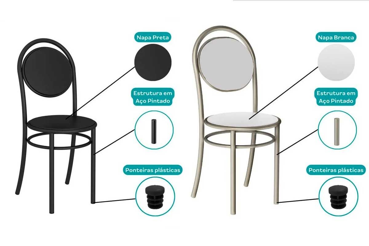 Sala Jantar Mesa 1556 Aço 136cm + 6 Cadeiras 190 - Carraro