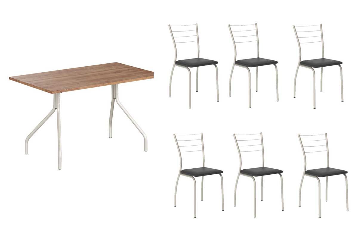 Sala Jantar Mesa 1556 Aço 136cm + 6 Cadeiras 1700 - Carraro