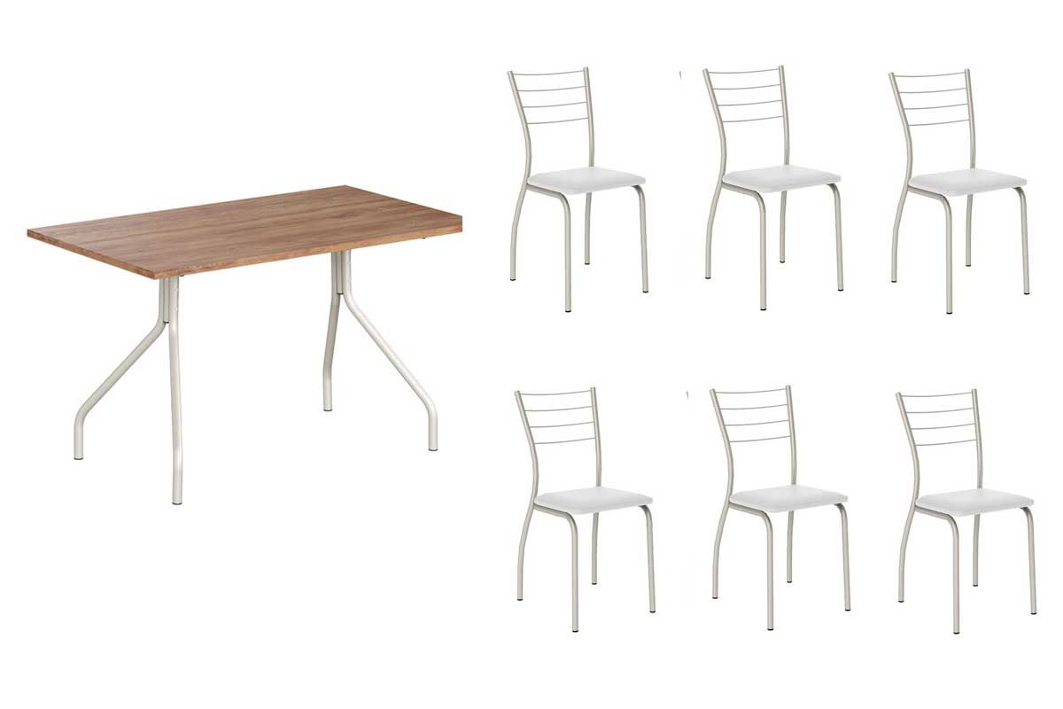 Sala Jantar Mesa 1556 Aço 136cm + 6 Cadeiras 1700 - Carraro