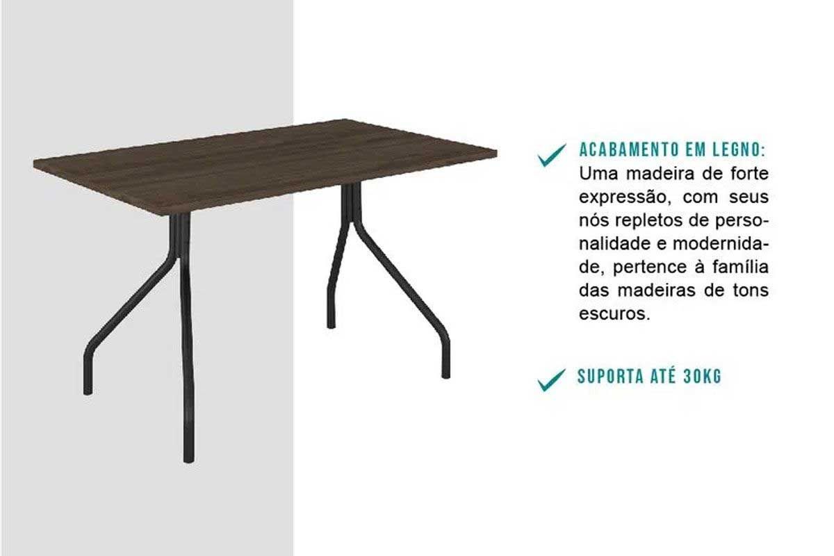 Sala Jantar Mesa 1556 Aço 136cm + 6 Cadeiras 1700 - Carraro