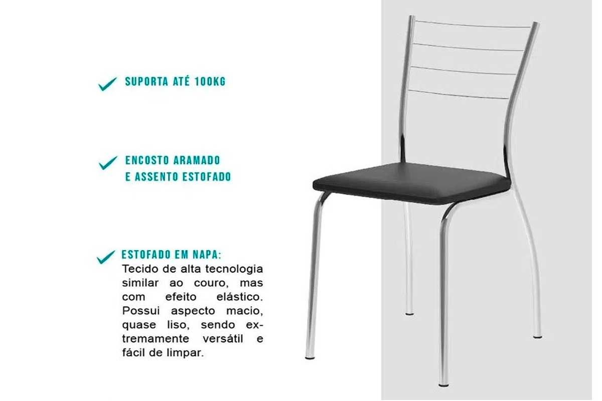 Sala Jantar Mesa 1556 Aço 136cm + 6 Cadeiras 1700 - Carraro