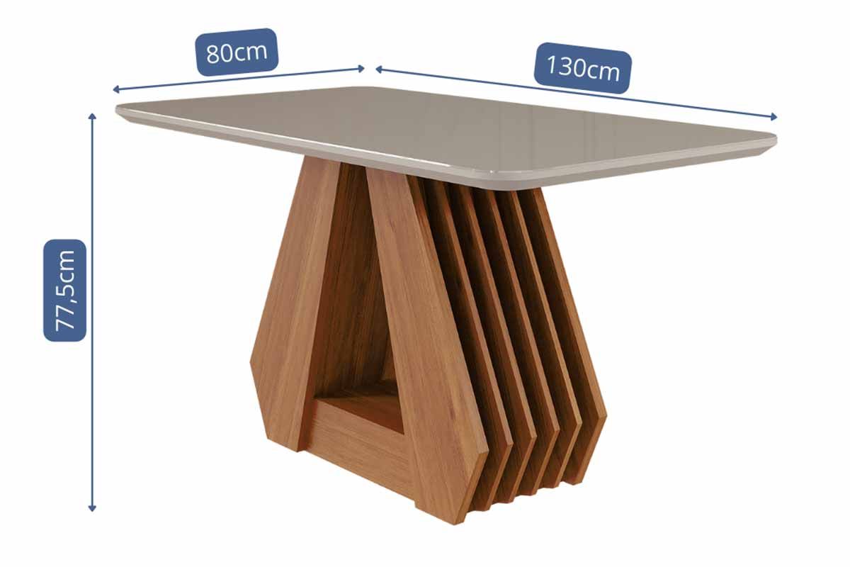 Sala Jantar Mesa Ágata Tampo Madeirado c/ Vidro 130x80cm e 4 Cadeiras Paola - Cimol