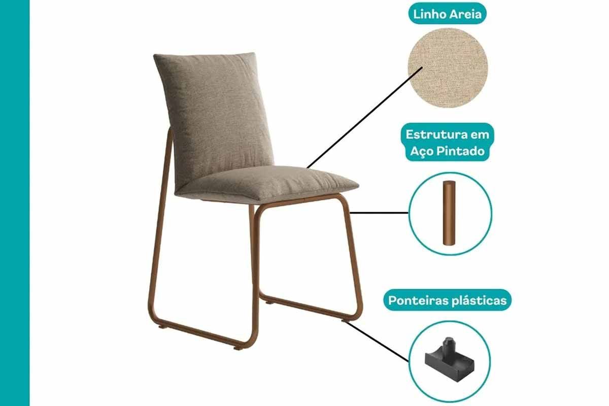 Sala Jantar Mesa Stellar 1597 Aço c/ Tampo Madeirado 160x90cm e 6 Cadeiras Soft - Carraro
