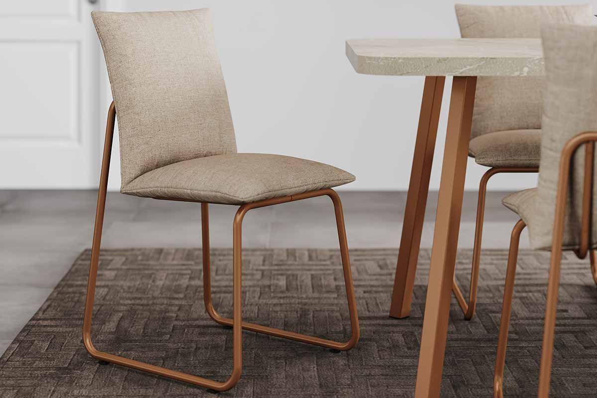 Sala Jantar Mesa Stellar 1597 Aço c/ Tampo Madeirado 160x90cm e 6 Cadeiras Soft - Carraro