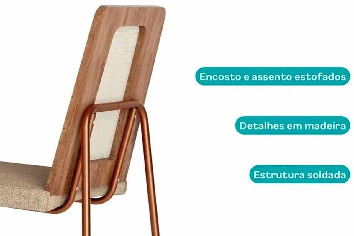 Sala Jantar Mesa Stellar 1598 Aço c/ Tampo Madeirado 120x80cm e 4 Cadeiras Wood - Carraro