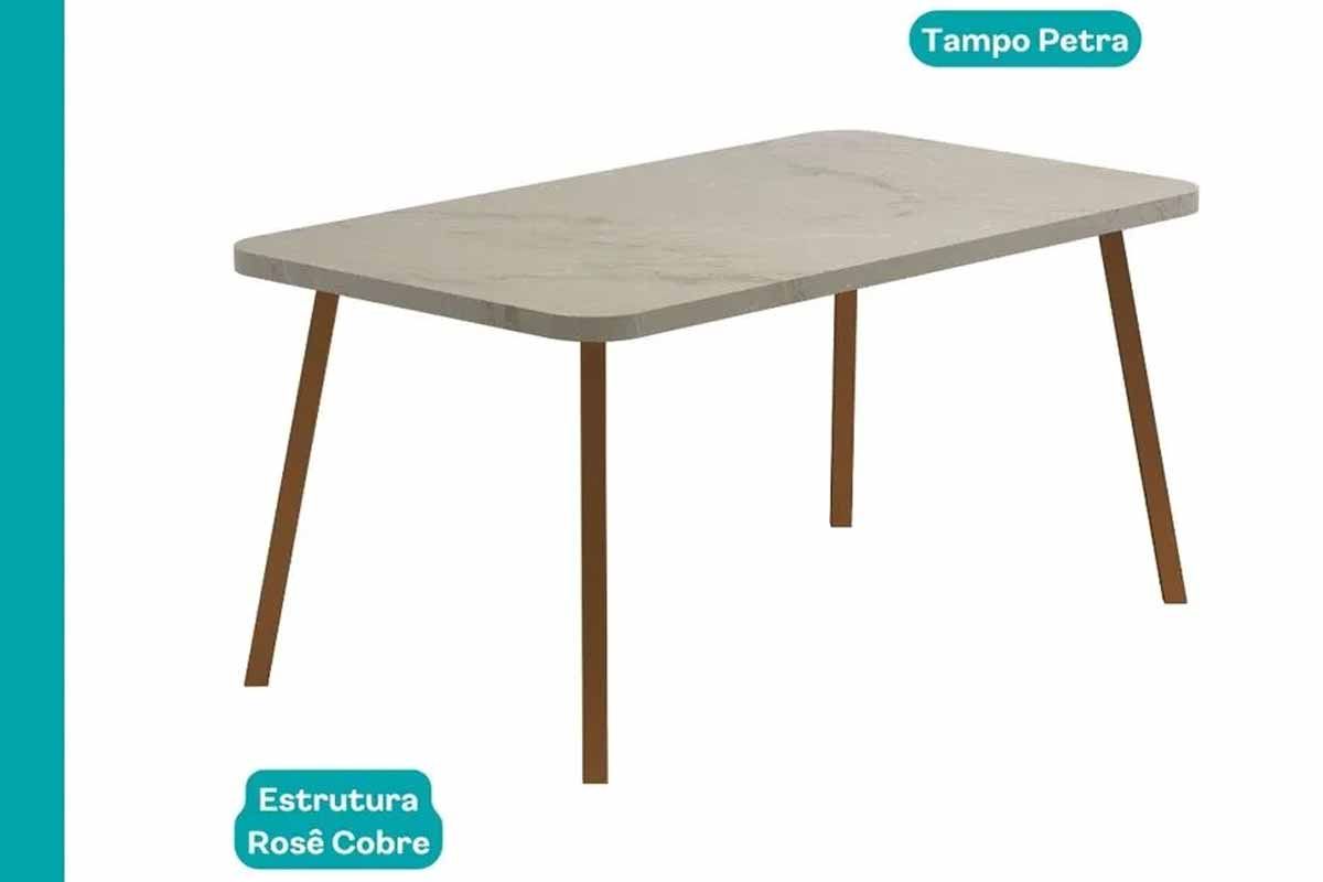 Sala Jantar Mesa Stellar 1598 Aço c/ Tampo Madeirado 120x80cm e 4 Cadeiras Wood - Carraro