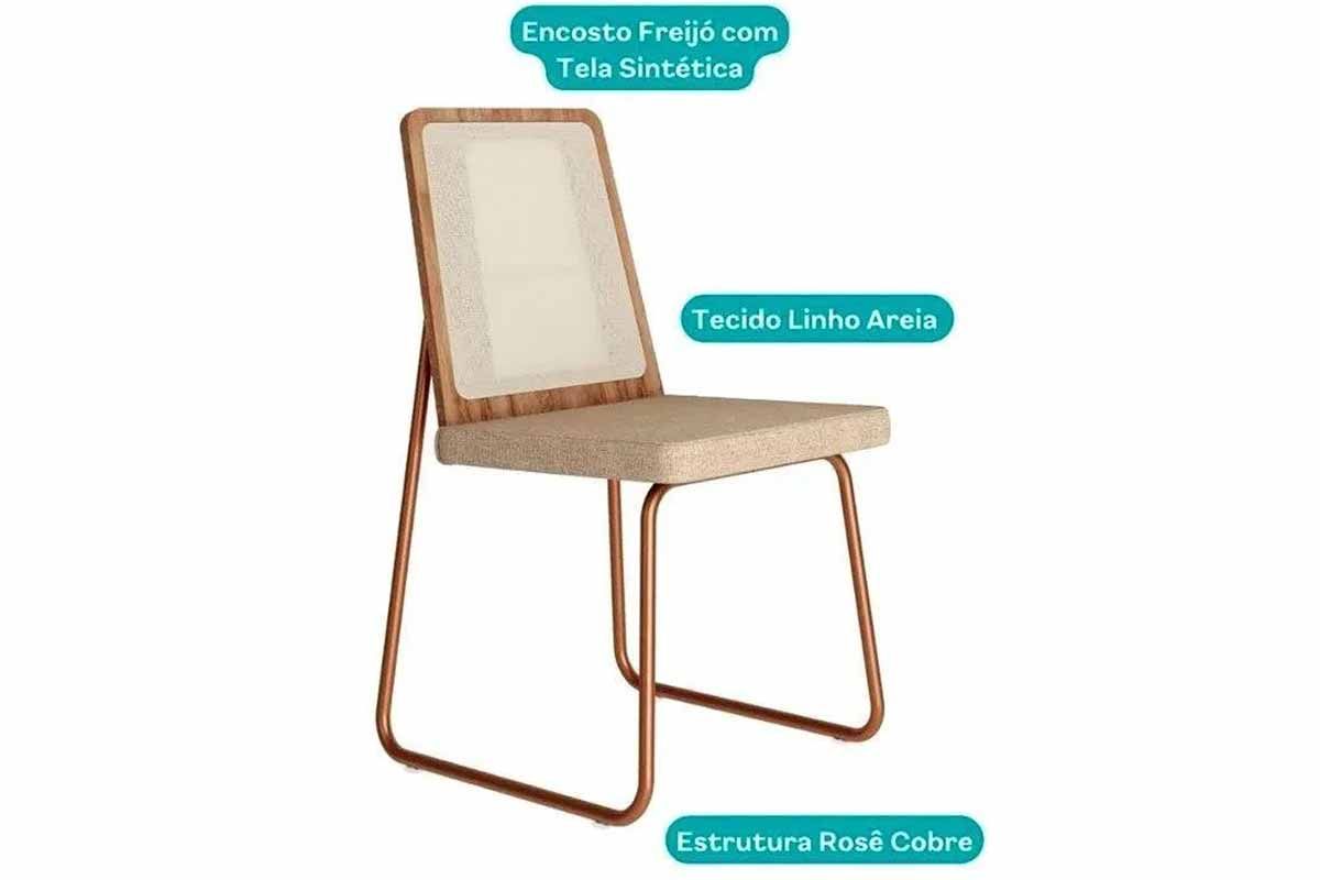 Sala Jantar Mesa Stellar 1598 Aço c/ Tampo Madeirado 120x80cm e 4 Cadeiras Wood - Carraro