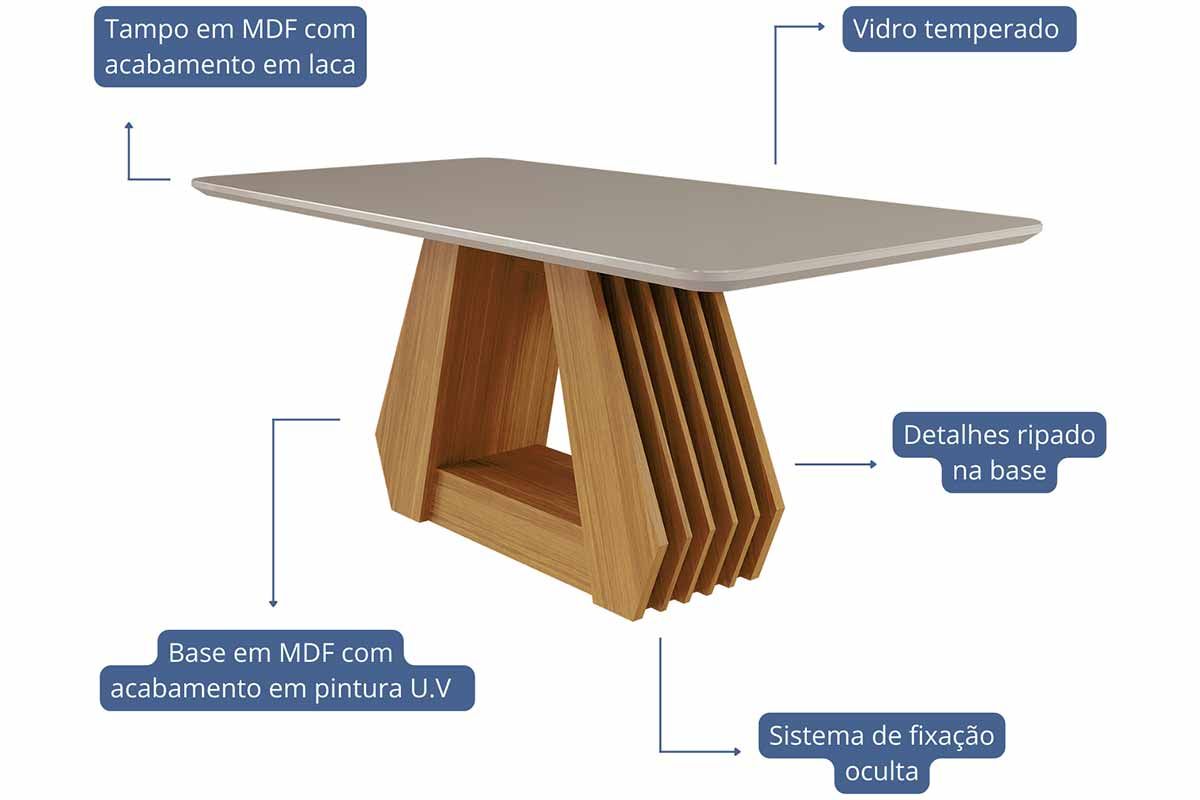 Sala Jantar Mesa Ágata Tampo Madeirado c/ Vidro 130x80cm e 4 Cadeiras Maia - Cimol
