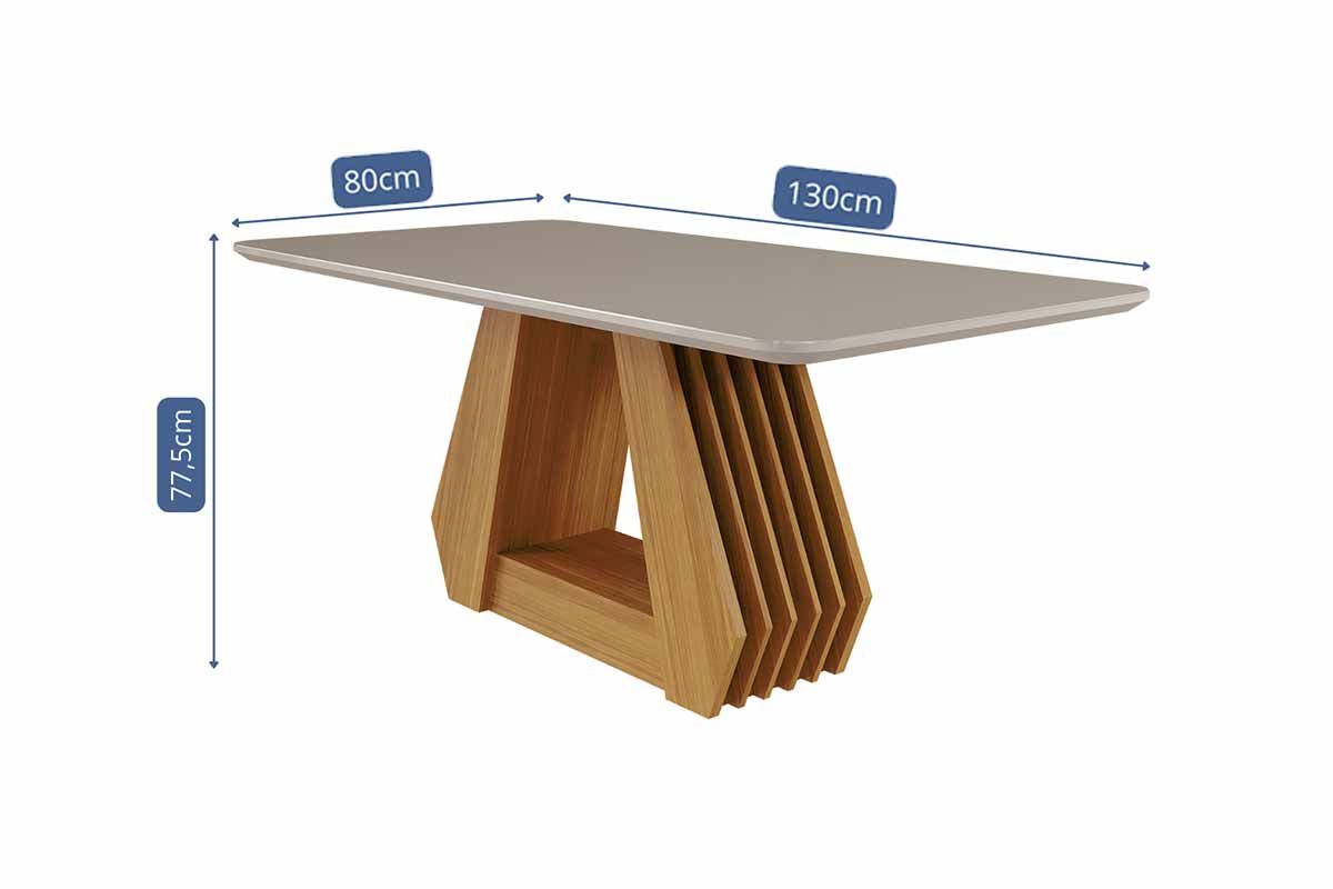 Sala Jantar Mesa Ágata Tampo Madeirado c/ Vidro 130x80cm e 4 Cadeiras Maia - Cimol