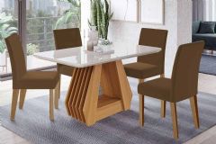 Sala Jantar Mesa Ágata Tampo Madeirado c/ Vidro 130x80cm e 4 Cadeiras Maia - Cimol