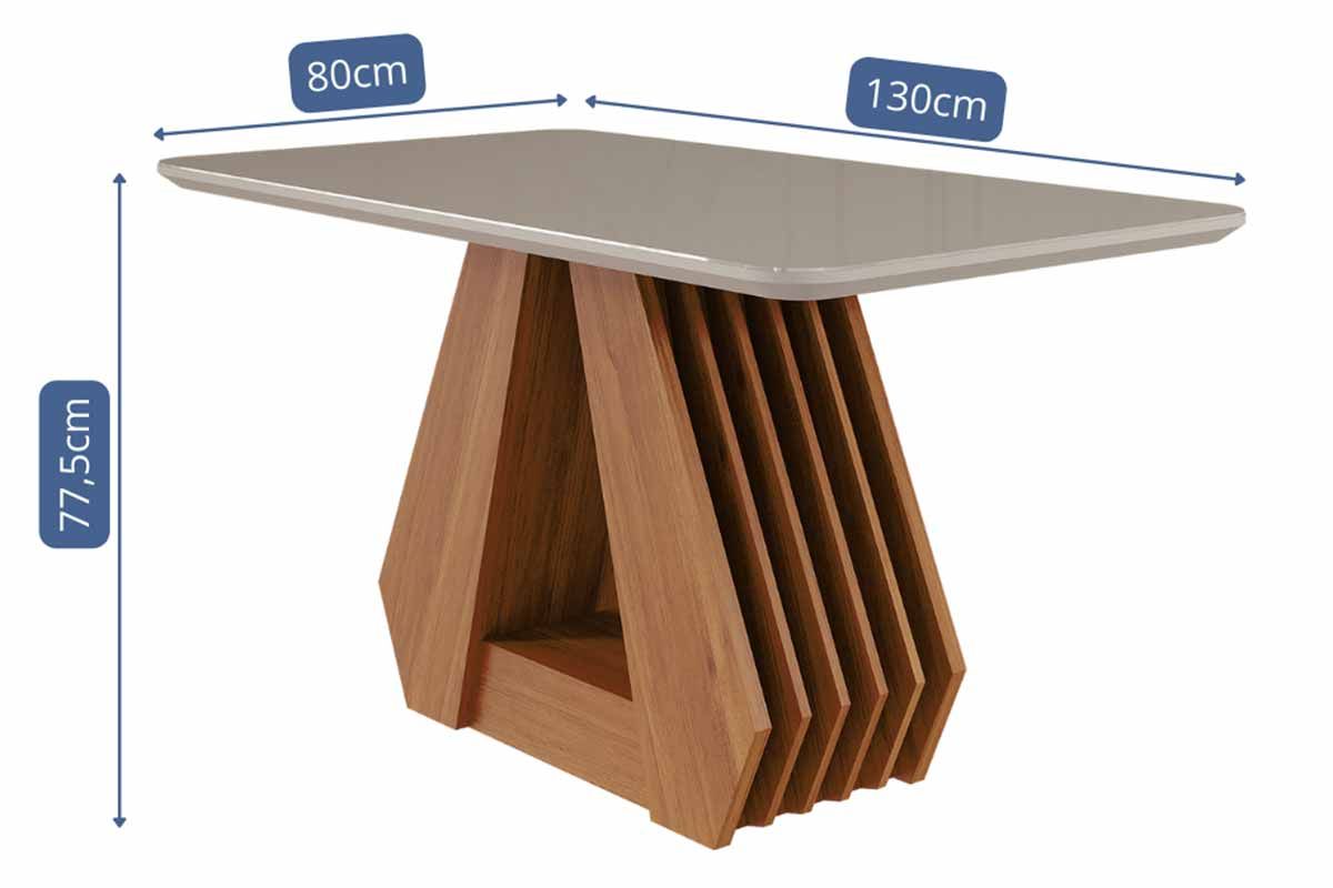 Sala Jantar Mesa Ágata Tampo Madeirado c/ Vidro 130x80cm e 4 Cadeiras Clarice - Cimol