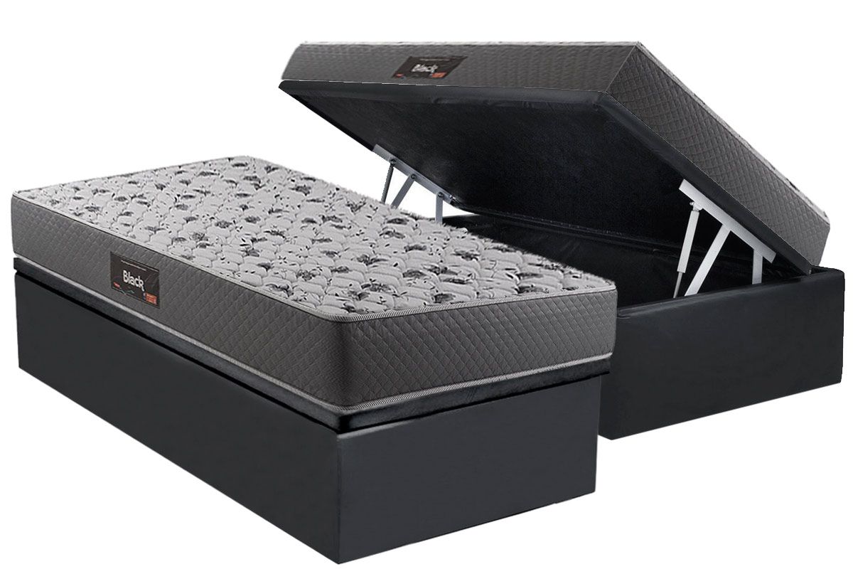Cama Box Baú CRC +Colchão Ortopédico Black Herval