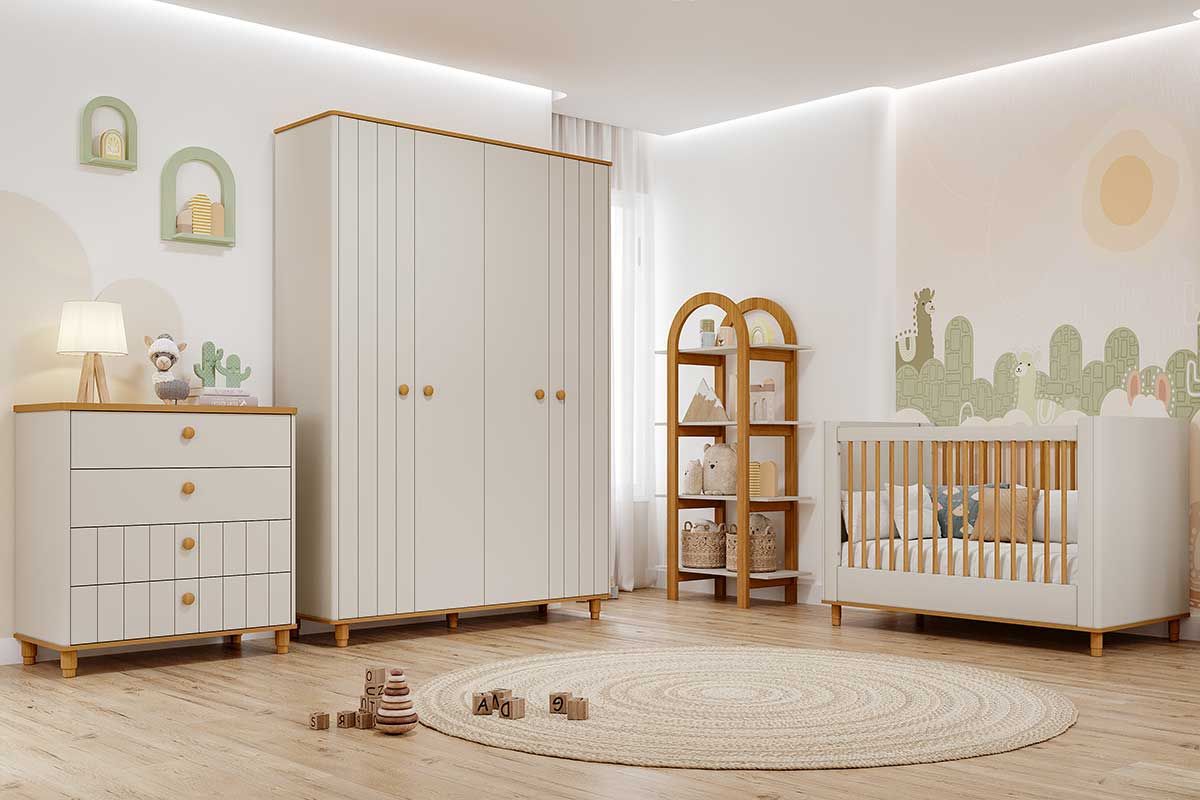 Quarto Infantil Completo Cupcake 4 Peças (Guarda Roupa+Cômoda+Berço+Estante) QI103 Permóbili Baby