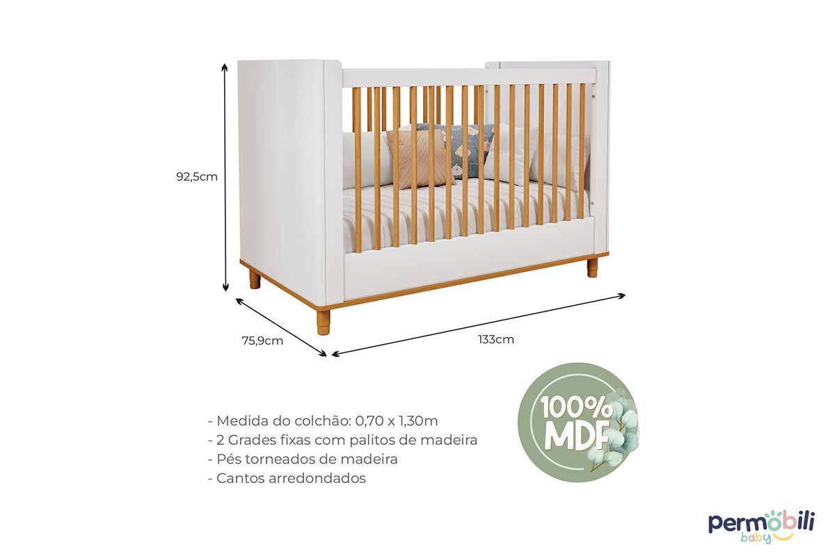 Quarto Infantil Completo Cupcake 4 Peças (Guarda Roupa+Cômoda+Berço+Estante) QI103 Permóbili Baby