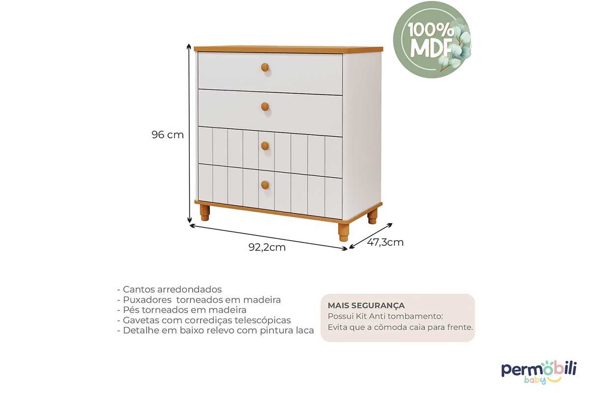 Quarto Infantil Completo Cupcake 4 Peças (Guarda Roupa+Cômoda+Berço+Estante) QI103 Permóbili Baby