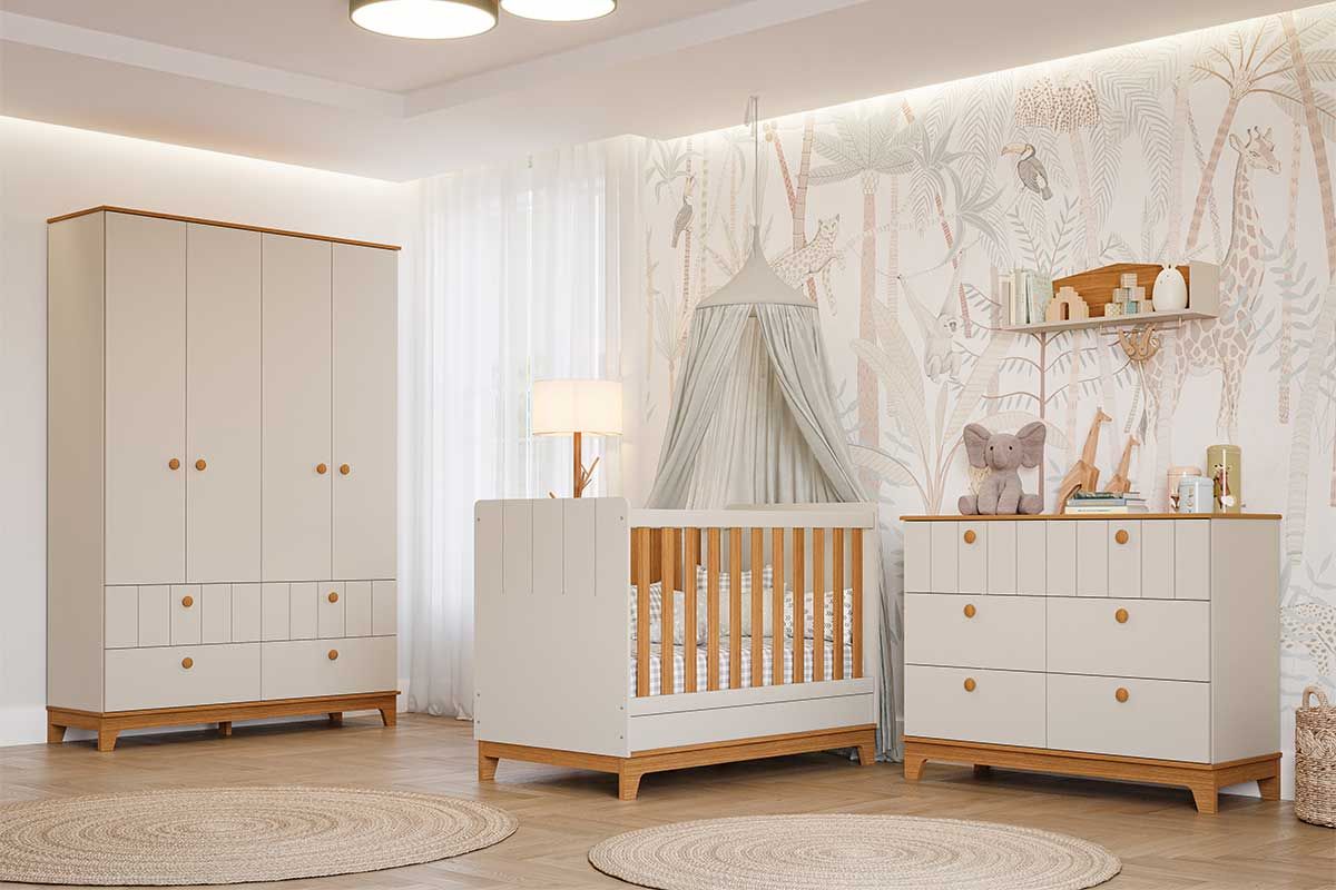 Quarto Infantil Completo Biscoito 3 Peças (Guarda Roupa+Berço+Cômoda) QI106 Permóbili Baby