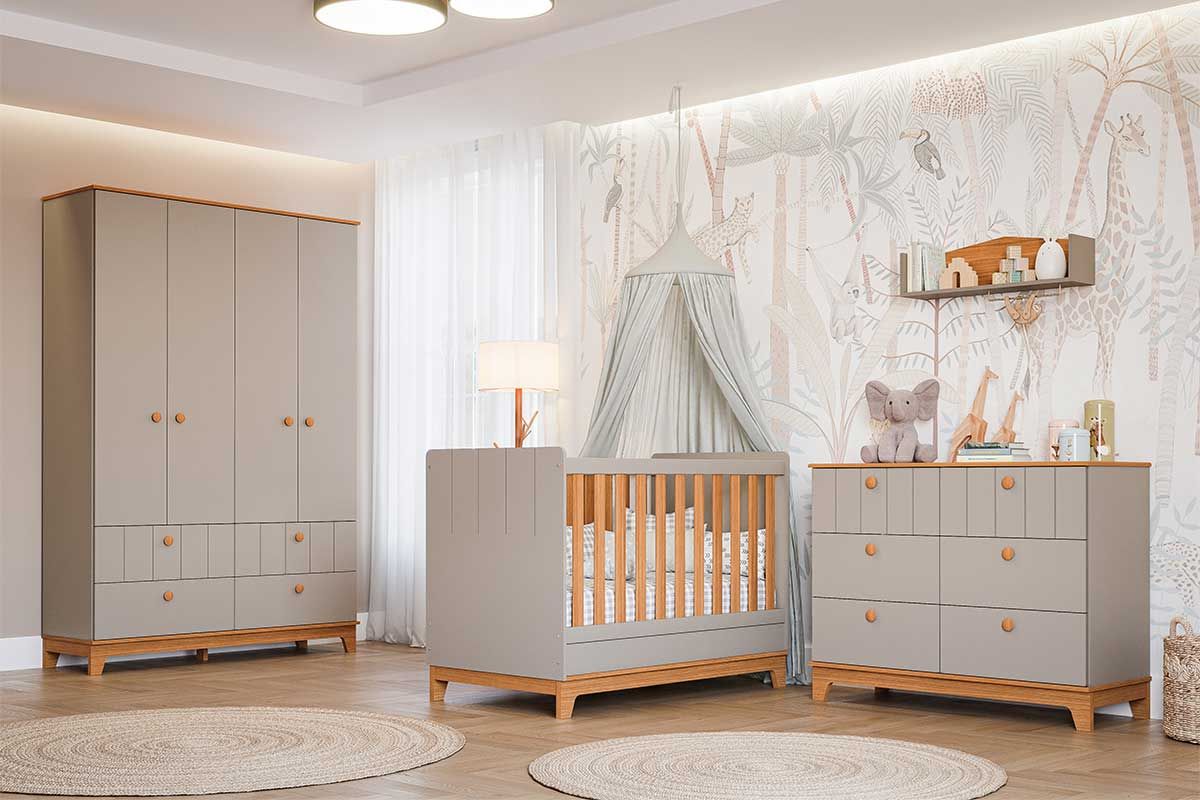 Quarto Infantil Completo Biscoito 3 Peças (Guarda Roupa+Berço+Cômoda) QI106 Permóbili Baby