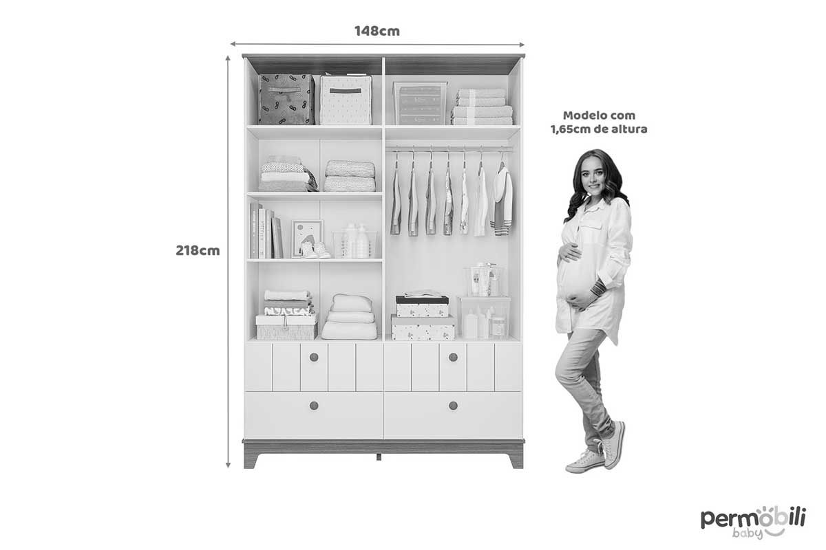 Quarto Infantil Completo Biscoito 3 Peças (Guarda Roupa+Berço+Cômoda) QI106 Permóbili Baby