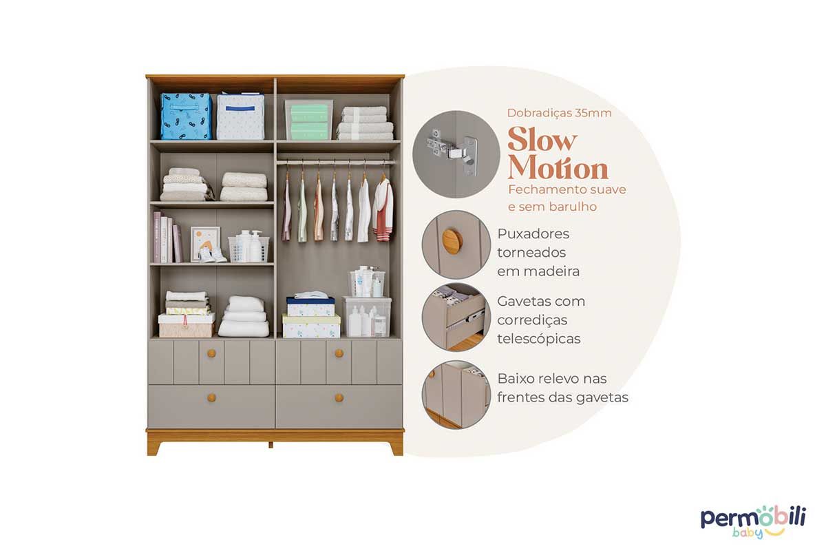 Quarto Infantil Completo Biscoito 3 Peças (Guarda Roupa+Berço+Cômoda) QI106 Permóbili Baby