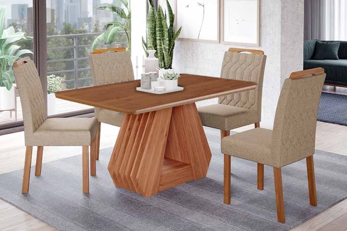 Sala Jantar Mesa Ágata Tampo Madeirado 130x80cm e 4 Cadeiras Paola - Cimol