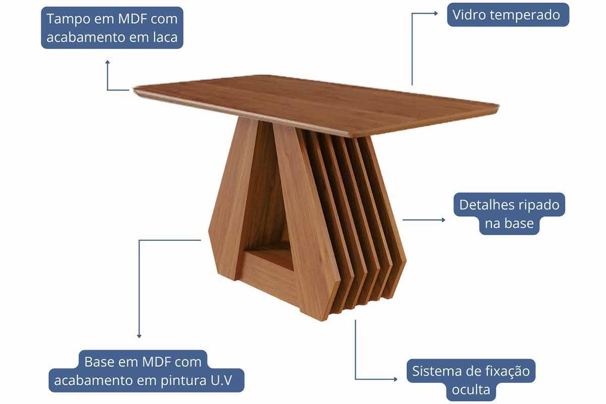 Sala Jantar Mesa Ágata Tampo Madeirado 130x80cm e 4 Cadeiras Juliana - Cimol