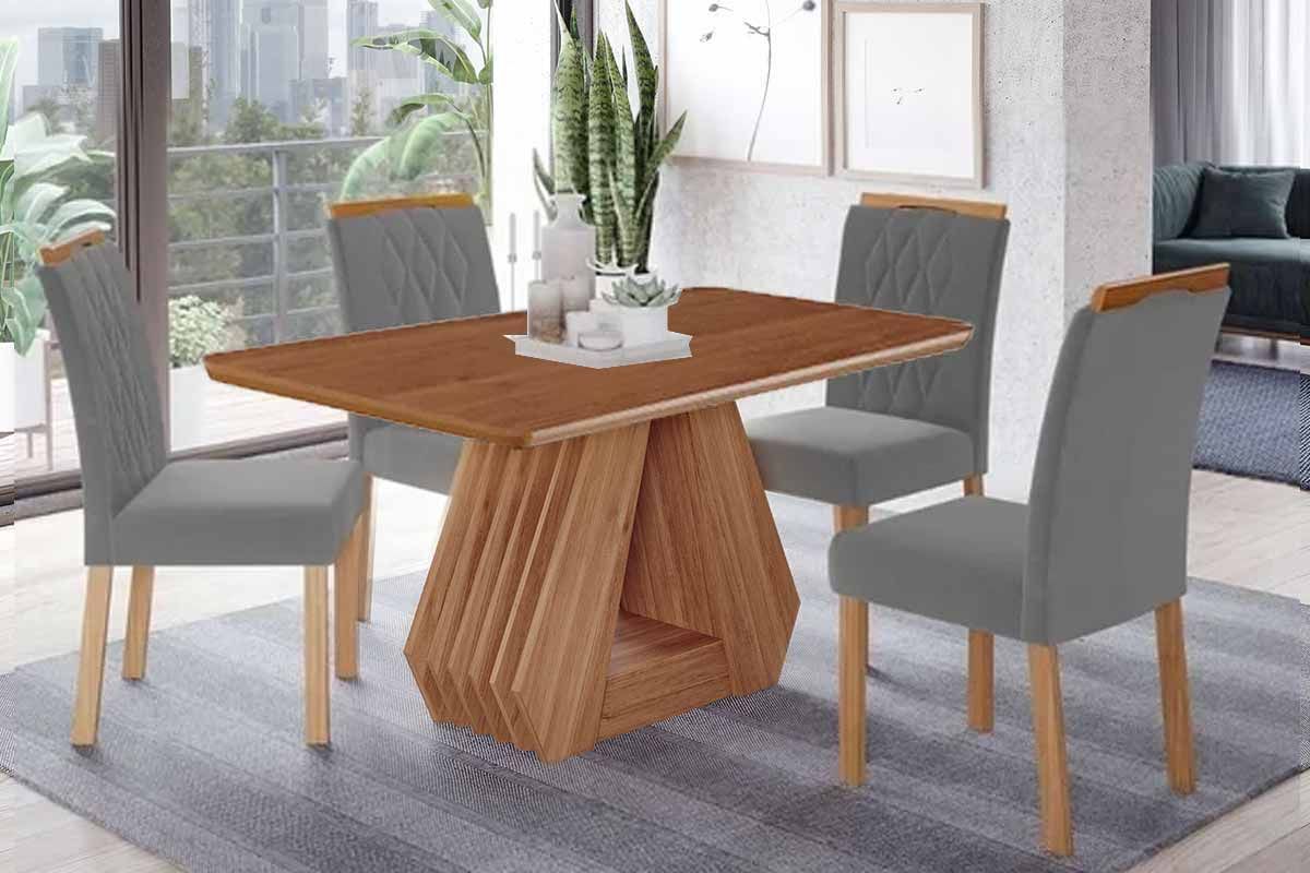 Sala Jantar Mesa Ágata Tampo Madeirado 130x80cm e 4 Cadeiras Juliana - Cimol