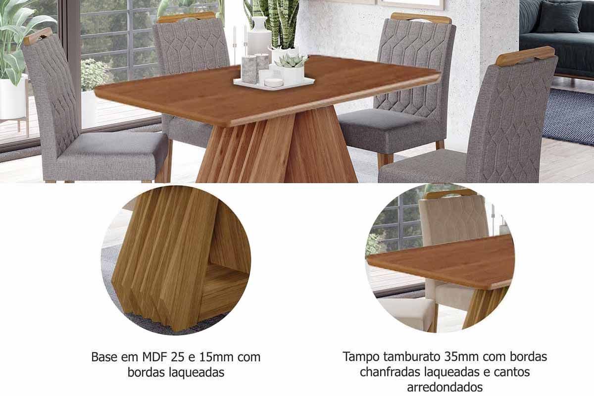 Sala Jantar Mesa Ágata Tampo Madeirado 130x80cm e 4 Cadeiras Juliana - Cimol