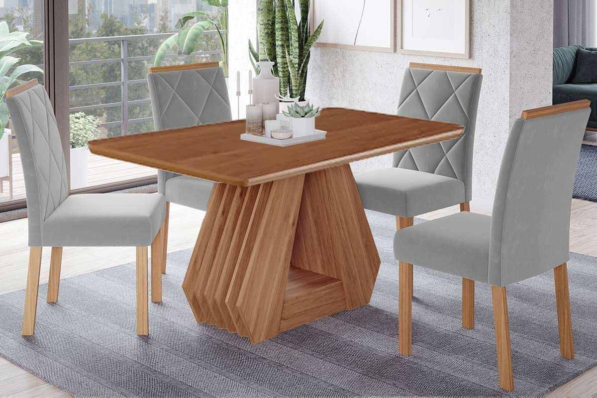 Sala Jantar Mesa Ágata Tampo Madeirado 130x80cm e 4 Cadeiras Fernanda - Cimol