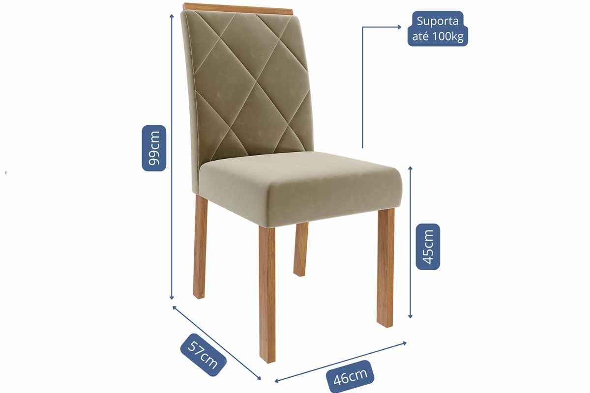 Sala Jantar Mesa Ágata Tampo Madeirado 130x80cm e 4 Cadeiras Fernanda - Cimol