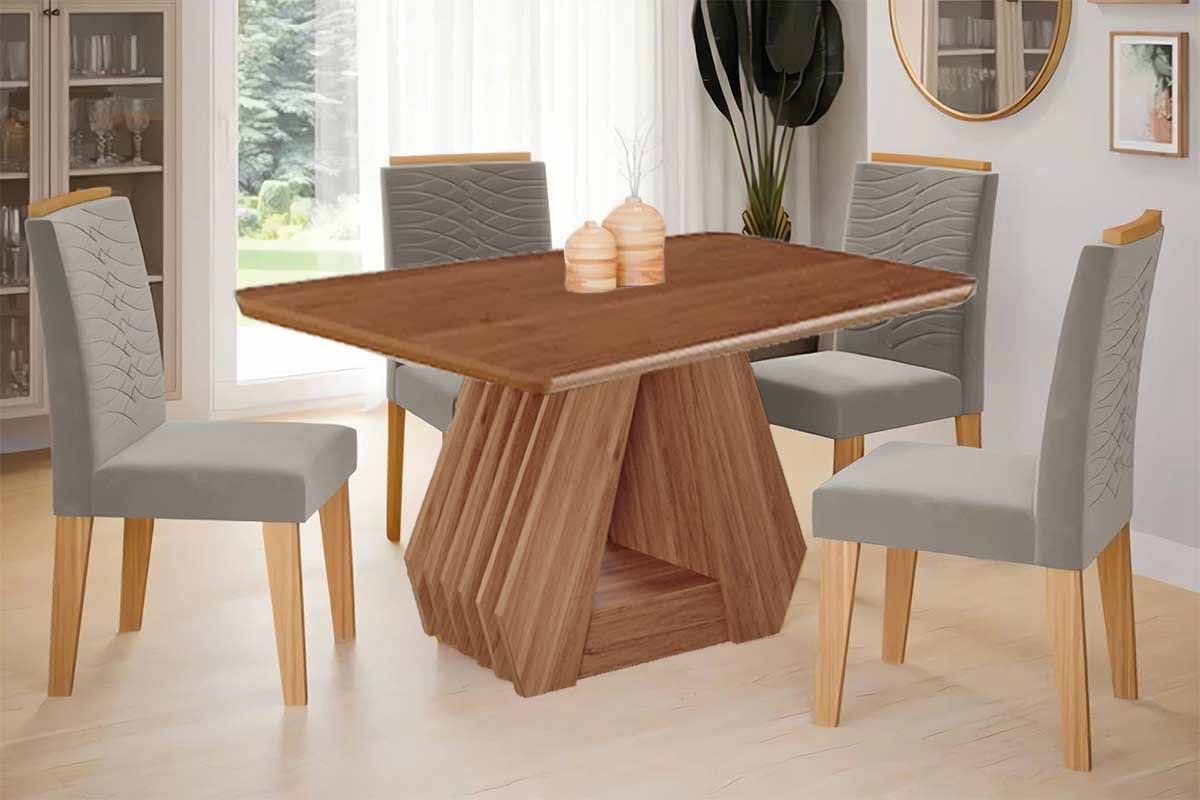 Sala Jantar Mesa Ágata Tampo Madeirado 130x80cm e 4 Cadeiras Clarice - Cimol